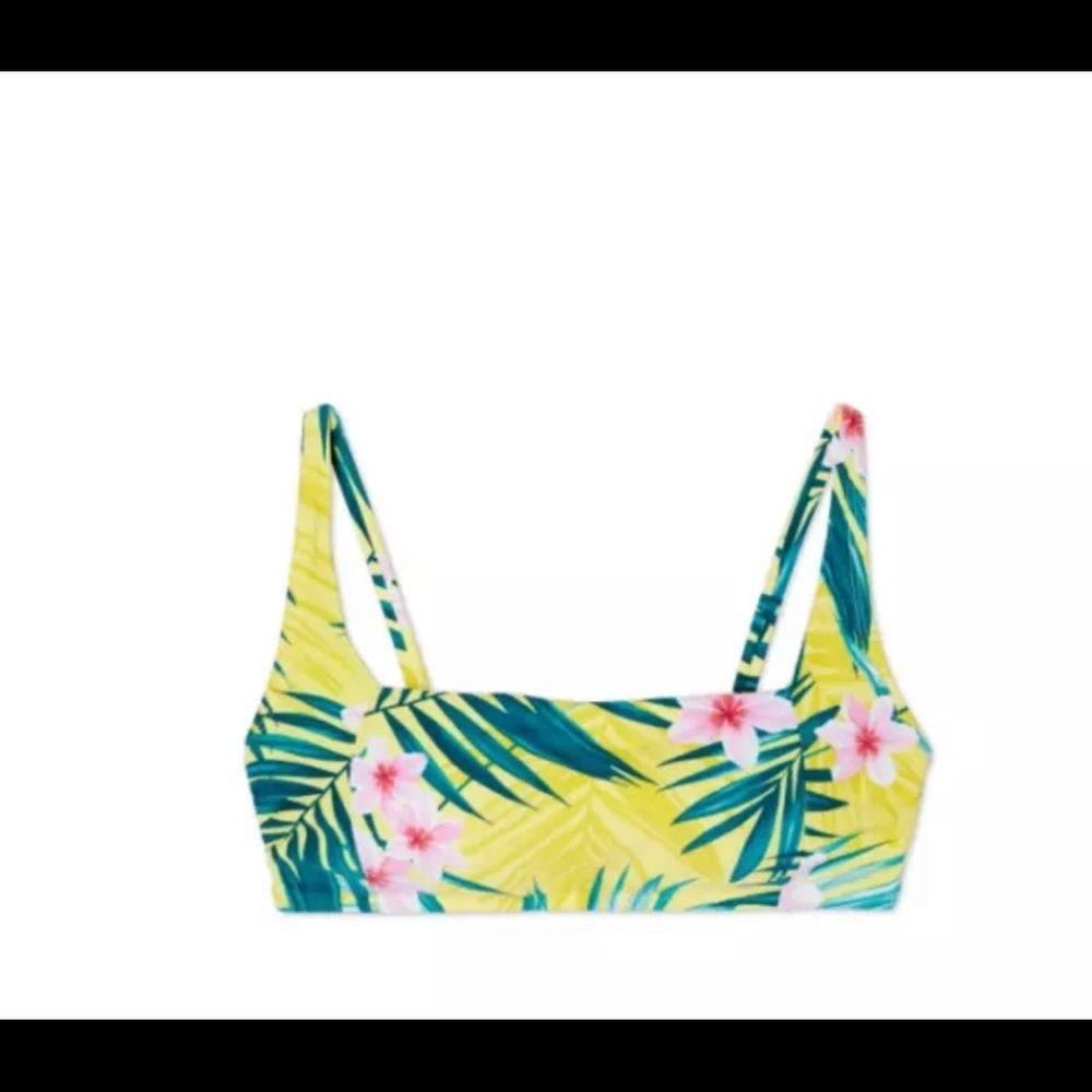 Square Neck Bikini Top  - Yellow Tropical Print - Picture 3 of 3